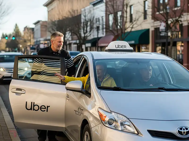 Uber driver dropping off passenger in downtown Olympia, WA