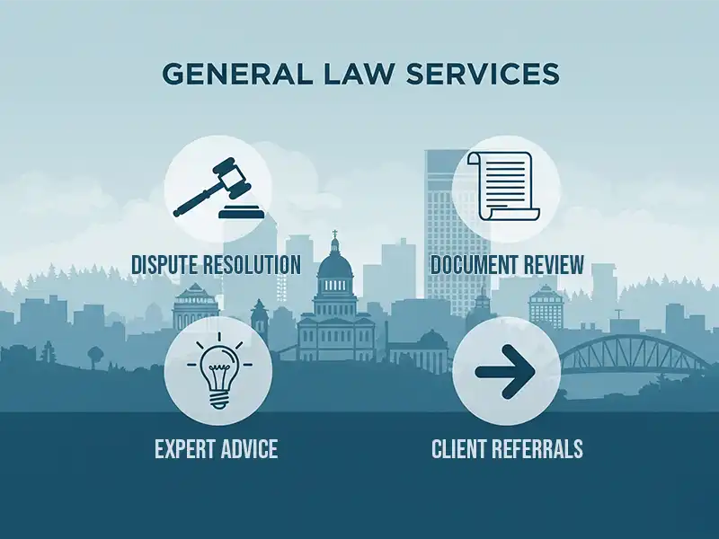 Infographic of the general law services available at Morgan Hill P.C. in Olympia, Washington.