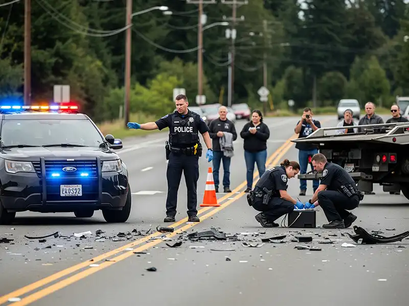 Police vehicle at the crash scene enforcing Washington hit-and-run laws